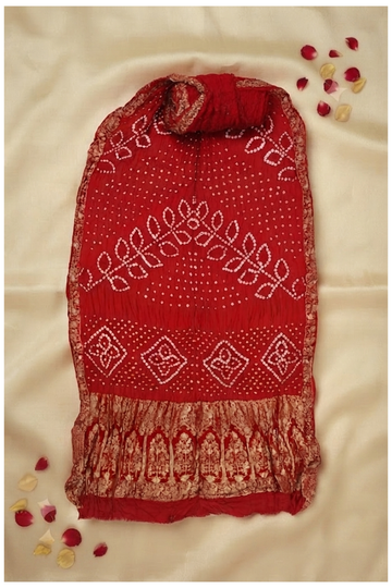 Red Bandhni Gajji Silk Wedding & Party Wear Saree