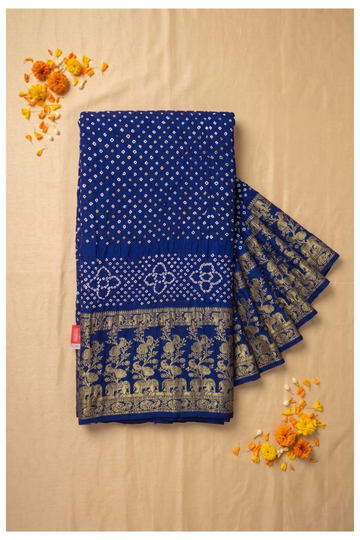 Royal Blue Bandhni Art Gajji Silk Wedding And Gift Saree