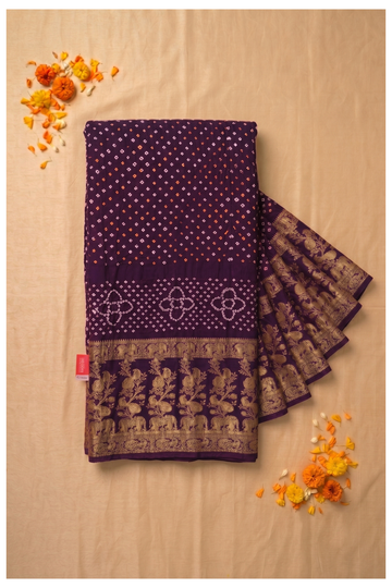 Violet Bandhni Gajji Silk Wedding Saree