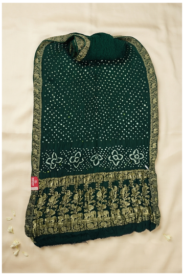 Bottle Green Bandhni Gajji Silk Wedding Saree