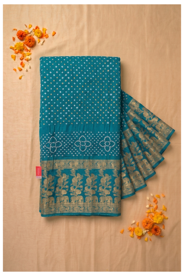 Teal Bandhni Gajji Silk Wedding Saree