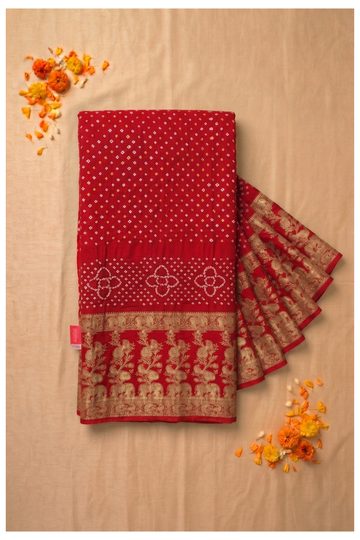 Red Bandhni Art Silk Wedding Saree