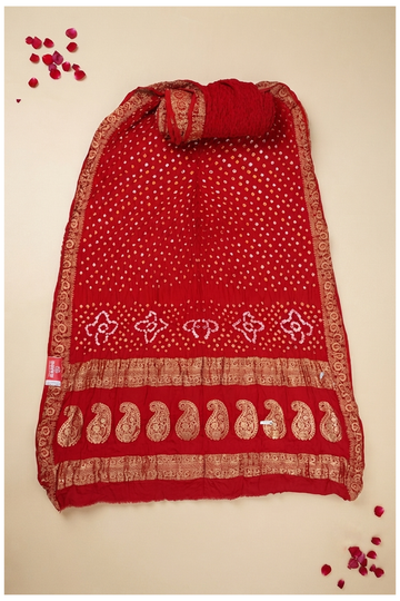 Red Bandhni Gajji Silk Wedding & Party Wear Saree