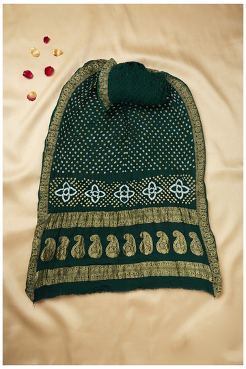 Bottle Green Bandhni Gajji Silk Wedding & Party Saree