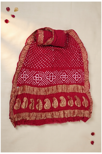 Crimson Red Bandhni Gajji Silk Wedding & Party Wear Saree