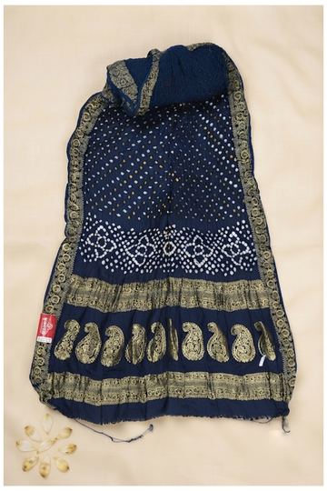 Navy Blue Bandhni Gajji Silk Wedding & Party Wear Saree