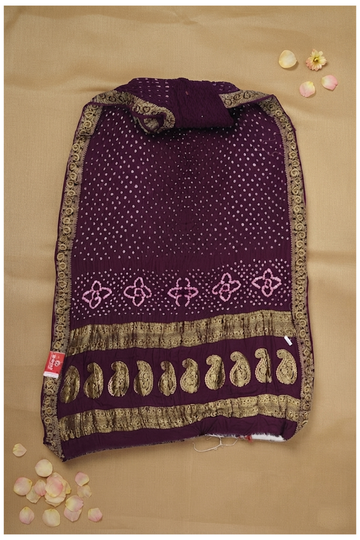 Wine Bandhni Gajji Silk Wedding Party Wear Saree