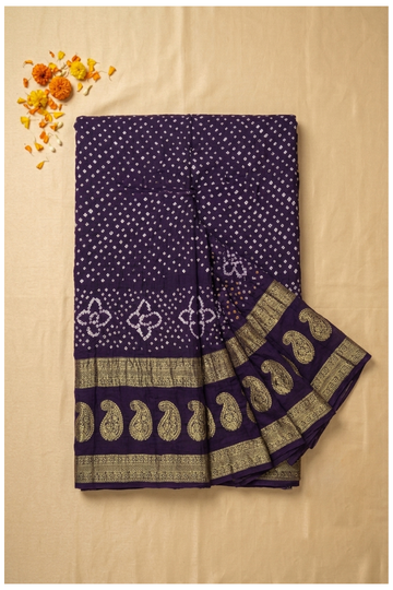 Violet Bandhni Art Silk Gajji Silk Wedding Saree