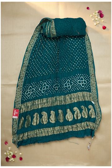 Teal Bandhni Gajji Silk Wedding & Party Wear Saree