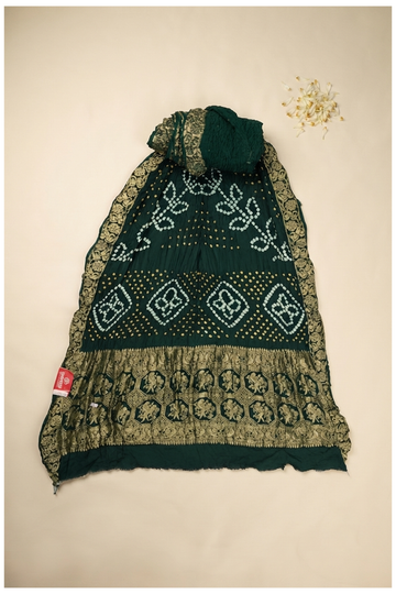 Bottle Green Gajji Silk Bandhni Wedding Saree