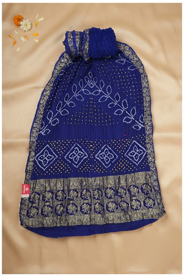 Royal Blue Gajji Silk Bandhni Wedding & Party Wear Saree