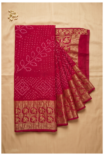 Scarlet Red Bandhni Gajji Silk Wedding Saree