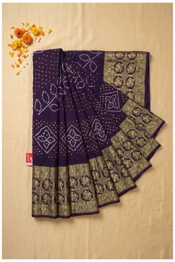 Deep Violet Bandhni Art Silk Gajji Wedding Saree