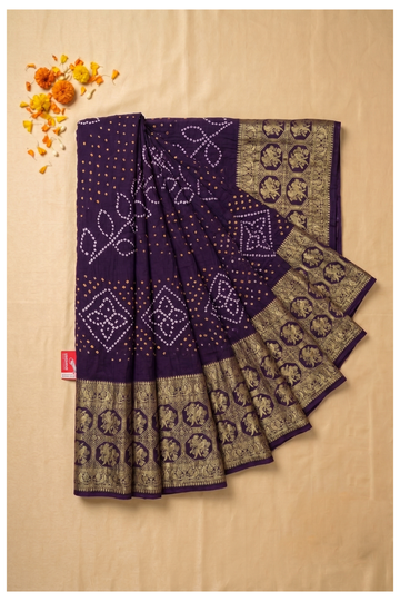 Wine Bandhni Gajji Silk Wedding Saree