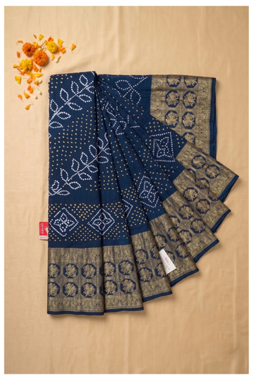 Navy Blue Bandhni Art Gajji Silk Wedding Saree