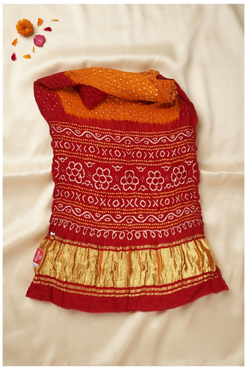 Vibrant Orange Bandhni Gajji Silk Wedding & Party Saree