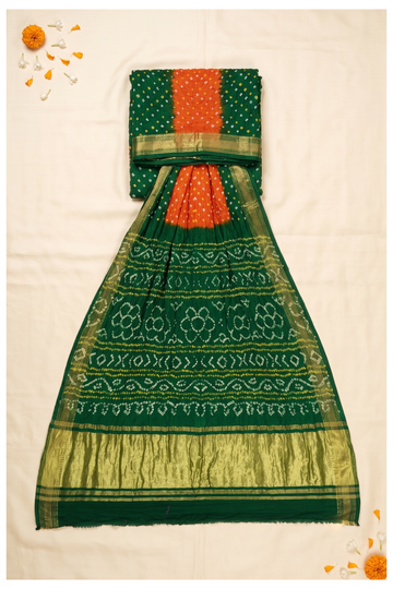 Bottle Green Bandhni Art Gajji Silk Wedding Saree