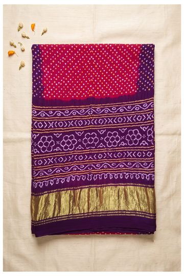 Magenta Bandhni Gajji Silk Wedding Saree