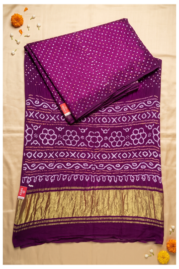 Magenta Bandhni Art Silk Gajji Wedding Saree