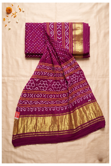 Wine Bandhni Art Silk Wedding Saree