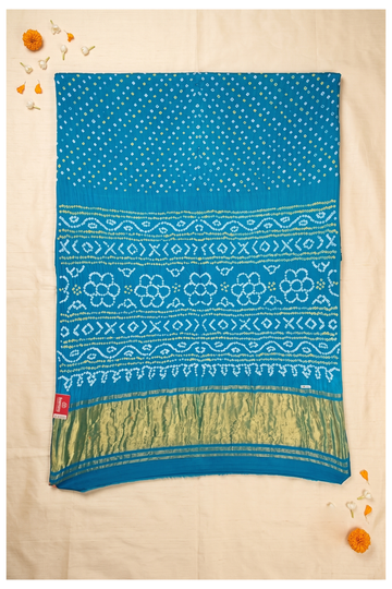 Cyan Blue Gajji Silk Bandhni Wedding Saree