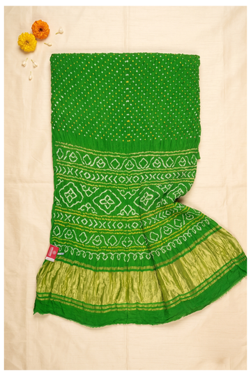Emerald Green Bandhni Art Gajji Silk Wedding Saree