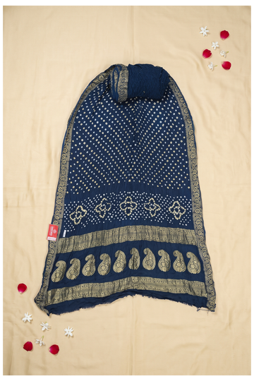 Navy Blue Bandhni Gajji Silk Wedding Saree