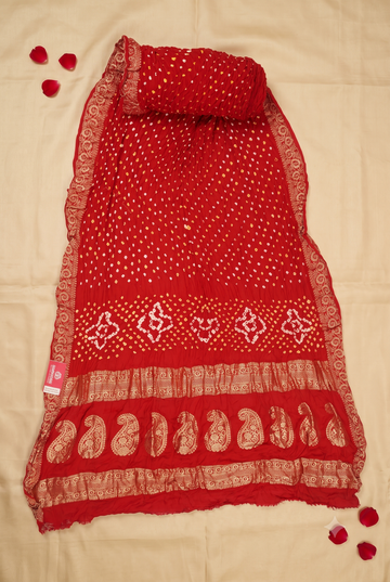 Red Bandhni Gajji Silk Wedding Saree