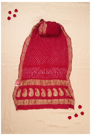 Crimson Bandhni Gajji Silk Wedding Saree