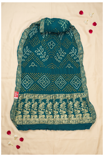 Teal Bandhni Gajji Silk Wedding Saree