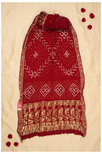 Maroon Bandhni Gajji Silk Wedding Saree