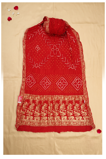 Crimson Red Bandhni Gajji Silk Wedding Saree