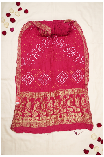 Rani Pink Bandhni Gajji Silk Wedding Saree