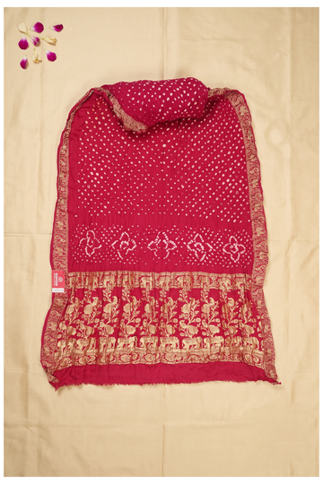Crimson Bandhni Gajji Silk Wedding Saree