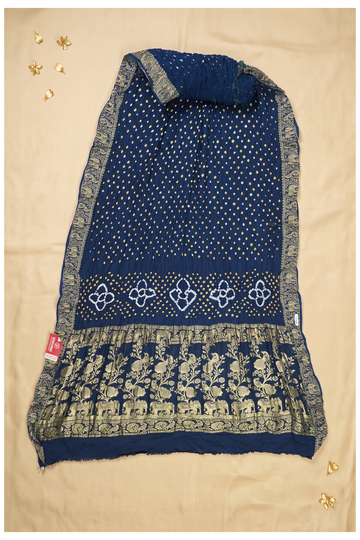 Navy Blue Bandhni Gajji Silk Wedding Saree
