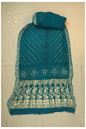 Teal Bandhni Gajji Silk Wedding Saree