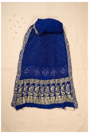 Royal Blue Bandhni Gajji Silk Wedding Saree