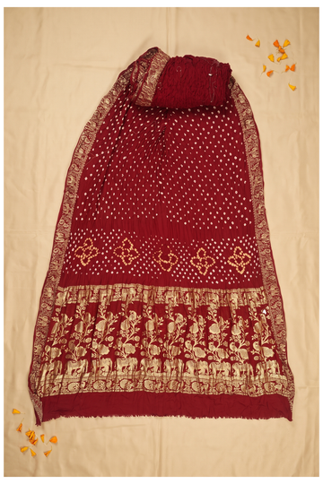 Maroon Bandhni Gajji Silk Wedding Saree