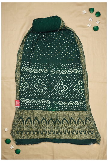 Bottle Green Bandhni Gajji Silk Wedding Saree