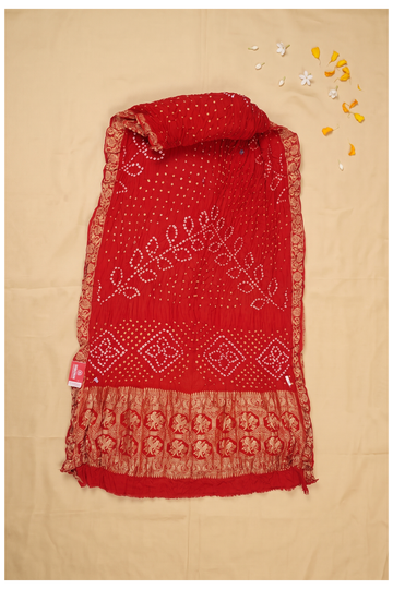 Scarlet Red Bandhni Gajji Silk Wedding Saree