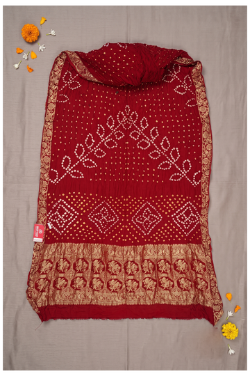 Maroon Bandhni Gajji Silk Wedding Saree