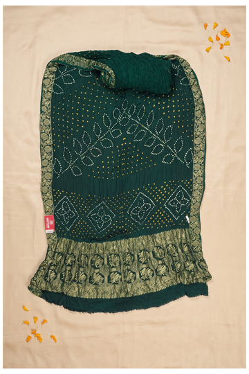 Bottle Green Bandhni Gajji Silk Mehendi Saree