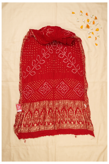 Ruby Red Bandhni Gajji Silk Mehendi Saree