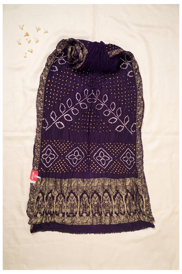 Deep Plum Bandhni Gajji Silk Mehendi Saree
