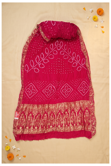 Rani Pink Bandhni Gajji Silk Wedding Saree
