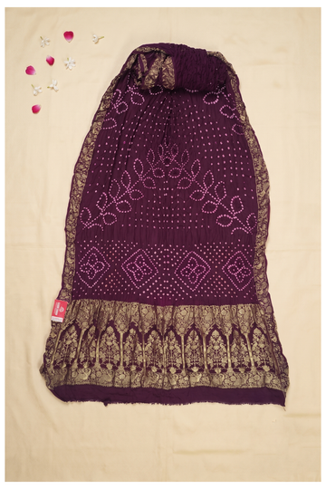 Wine Bandhni Gajji Silk Wedding Saree
