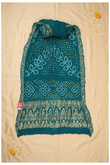 Teal Bandhni Gajji Silk Mehendi & Wedding Saree