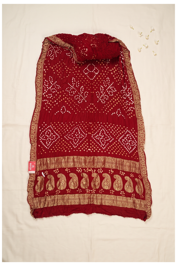 Maroon Bandhni Gajji Silk Wedding Saree
