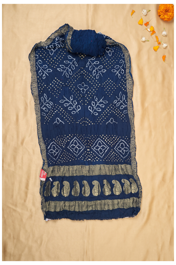 Navy Blue Bandhni Gajji Silk Wedding Saree