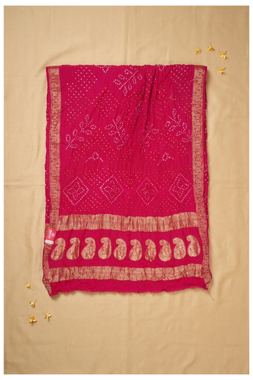 Crimson Bandhni Gajji Silk Wedding Saree
